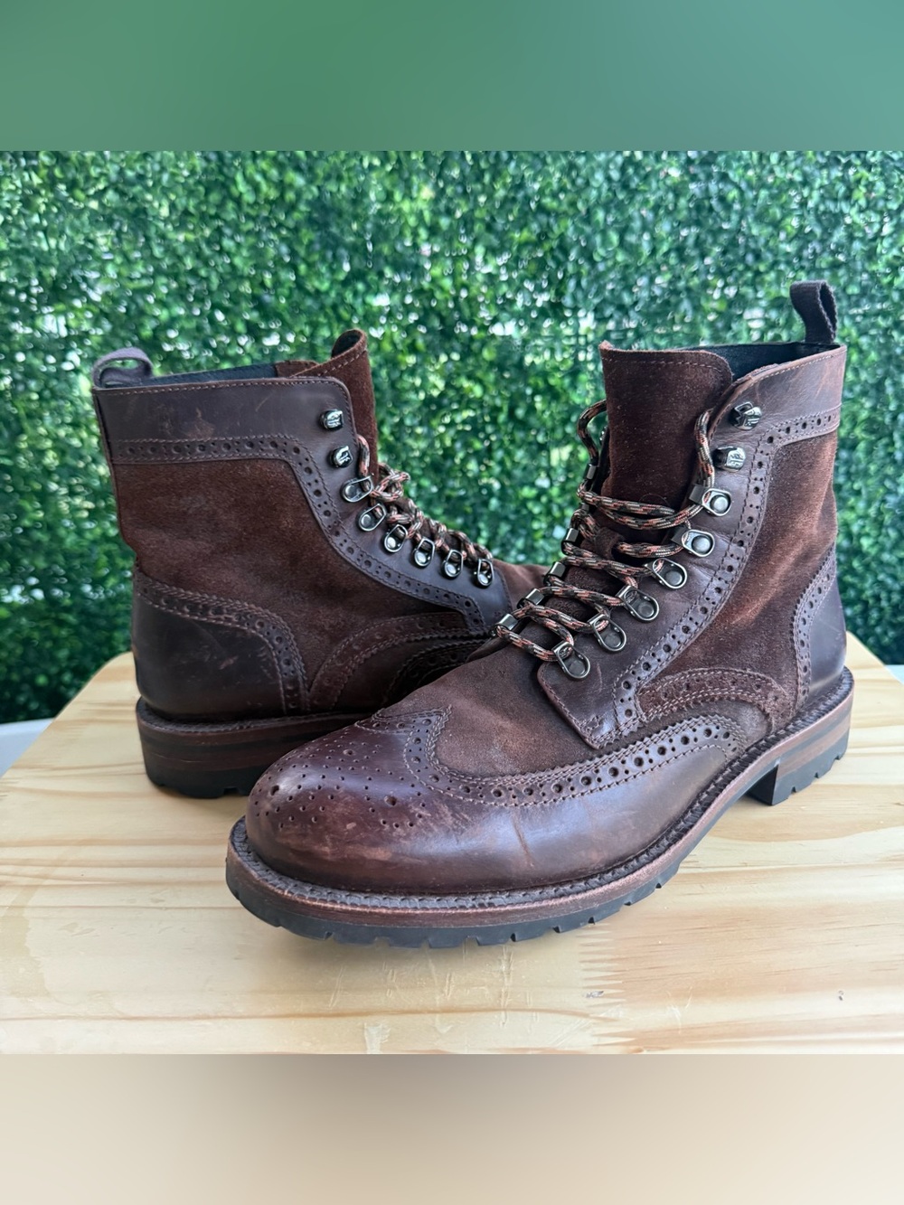 Frye George Adirondack Wingtip Boots Men’s 10 Brown Leather Suede Lug Sole